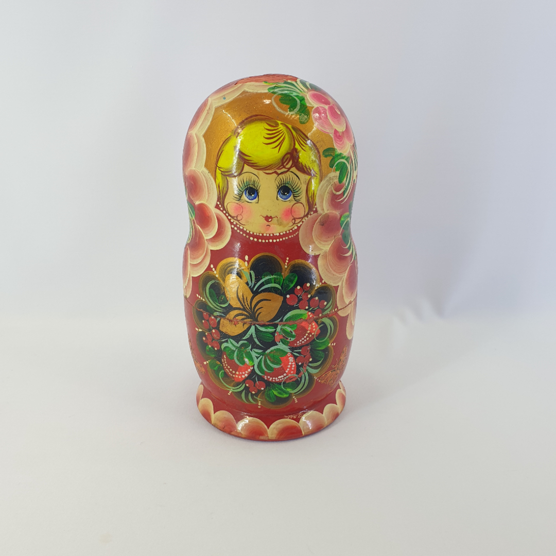 Матрешка, дерево роспись, высота 23 см дефект, винтаж СССР. Картинка 1